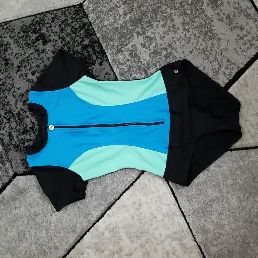 Next Women's Short Sleeve Zip Front Malibu One Piece Swimsuit - Size M